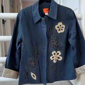 Hearts of Palm Navy Floral Embroidered Blazer
